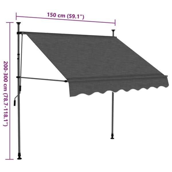 vidaXL Markis manuellt infällbar med LED 150 cm antracit