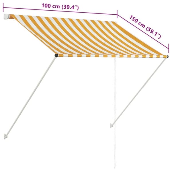 vidaXL Sisäänkelattava markiisi 100x150 cm keltainen ja valkoinen