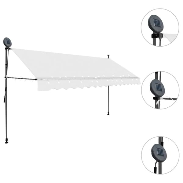 vidaXL markise m. LED-lys manuel betjening 350 cm cremefarvet