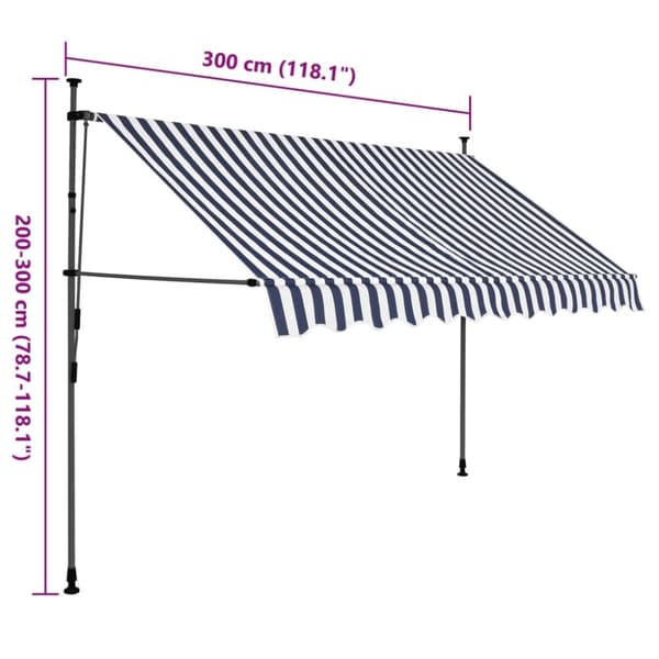 vidaXL Sisäänkelattava markiisi LED-valoilla 300 cm sininen/valkoinen