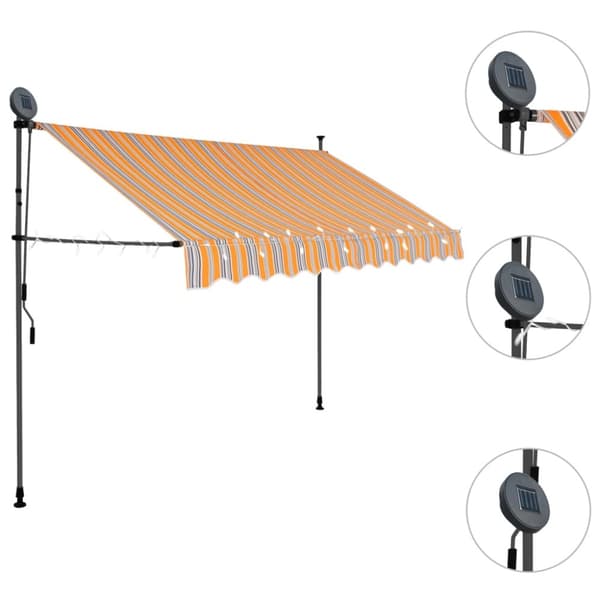 vidaXL markise m. LED-lys manuel betjening 300 cm gul og blå