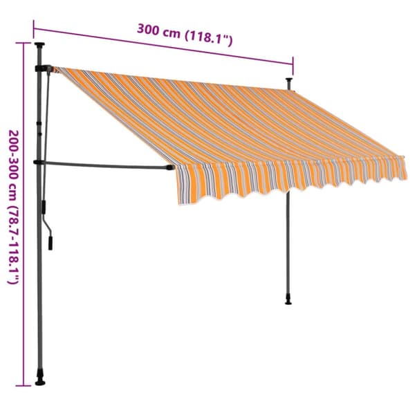 vidaXL markise m. LED-lys manuel betjening 300 cm gul og blå