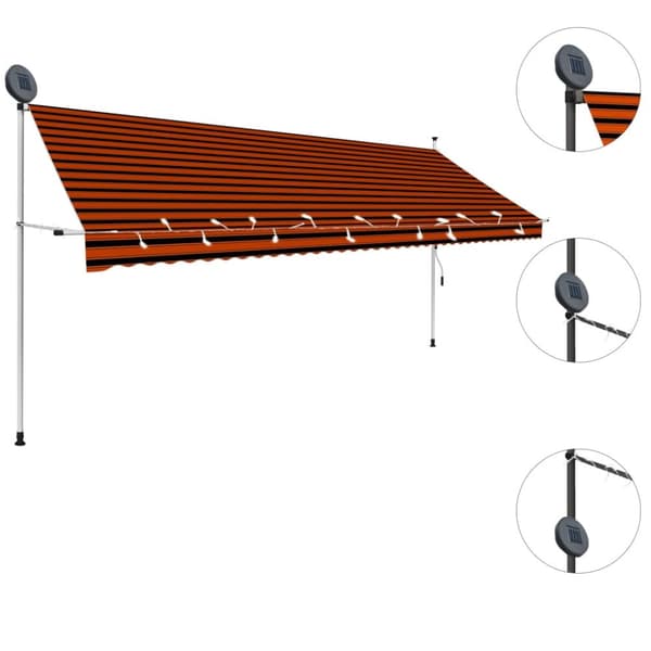 vidaXL Markis manuellt infällbar med LED 400 cm orange och brun