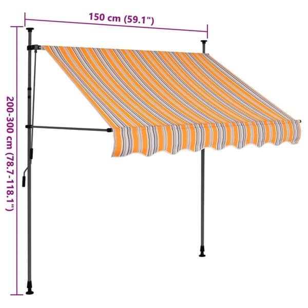 vidaXL Manuell uttrekkbar markise med LED 150 cm gul og blå