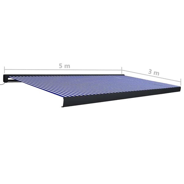 vidaXL Motorisert kassettmarkise 500x300 cm blå og hvit