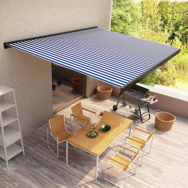 vidaXL Motorisert kassettmarkise 500x300 cm blå og hvit