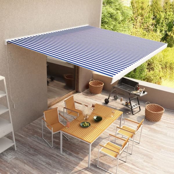 vidaXL Manuaalinen kasettimarkiisi 500x300 cm sininen ja valkoinen