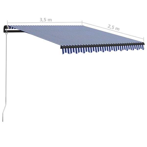 vidaXL Manuell uttrekkbar markise 350x250 cm blå og hvit