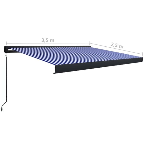 vidaXL manuel kassettemarkise 350x250 cm blå og hvid