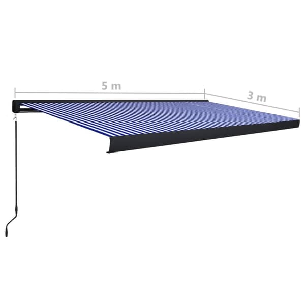 vidaXL Manuell kassettmarkise 500x300 cm blå og hvit