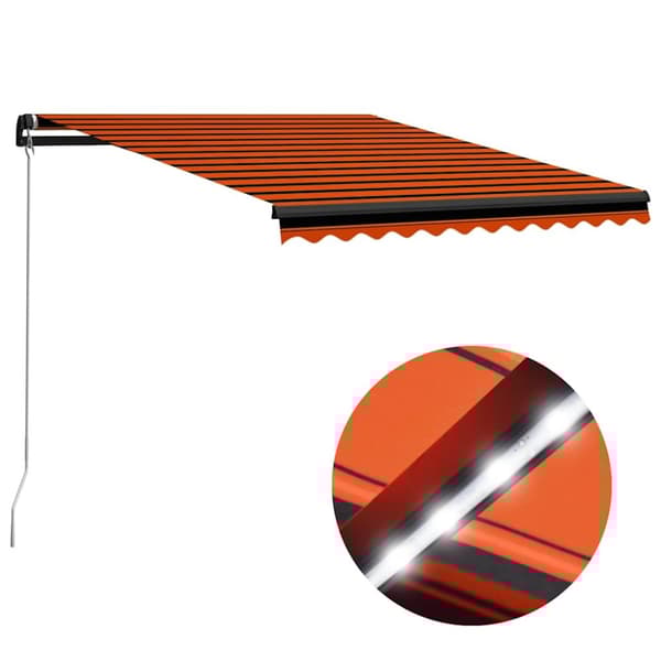 vidaXL Käsin sisäänkelattava markiisi LEDillä 300x250cm oranssi/ruskea