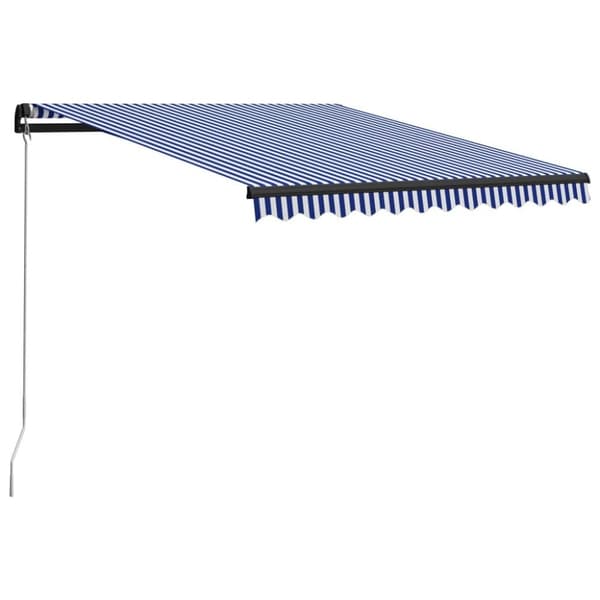 vidaXL Markis manuellt infällbar med LED 300x250 cm blå och vit