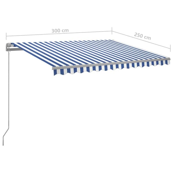 vidaXL Manuell uttrekkbar markise med LED 300x250 cm blå og hvit