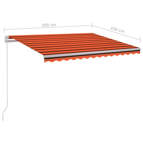 vidaXL Manuell uttrekkbar markise med LED 300x250 cm oransje og brun