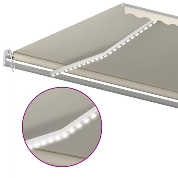 vidaXL Automatisk markise med vindsensor og LED 600x350 cm kremhvit