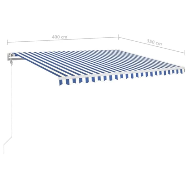 vidaXL Automatisk markise med vindsensor og LED 400x350 cm blå og hvit