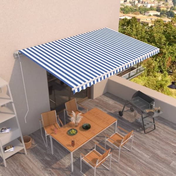 vidaXL Automatisk uttrekkbar markise 500x350 cm blå og hvit