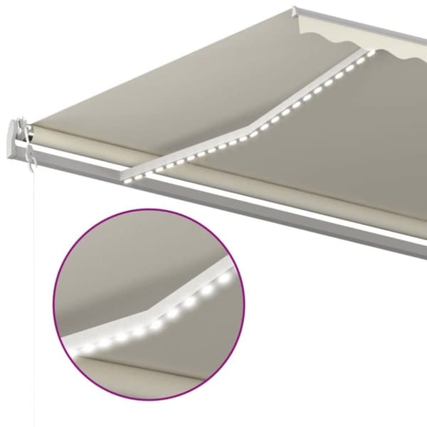 vidaXL Automatisk markis med vindsensor & LED 500x300 cm gräddvit