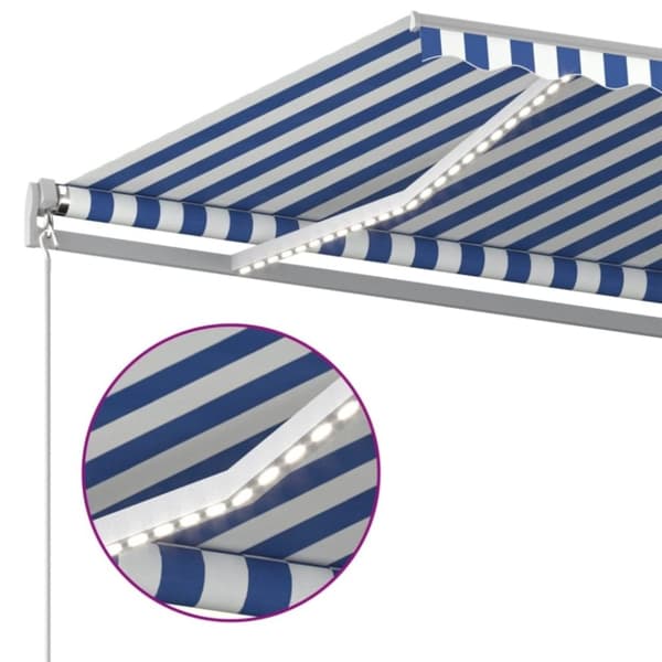 vidaXL Markis manuellt infällbar med LED 400x350 cm blå och vit