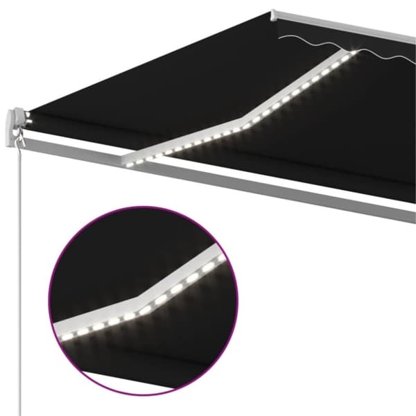 vidaXL Markis manuellt infällbar med LED 400x350 cm antracit