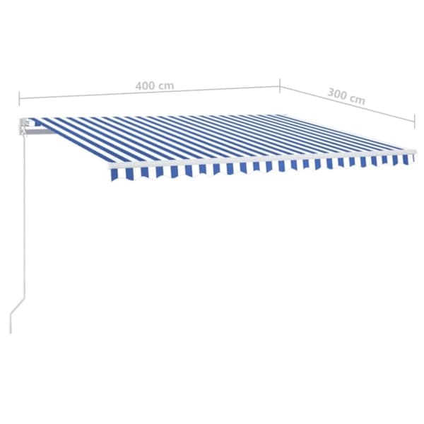 vidaXL Markis manuellt infällbar med LED 400x300 cm blå och vit
