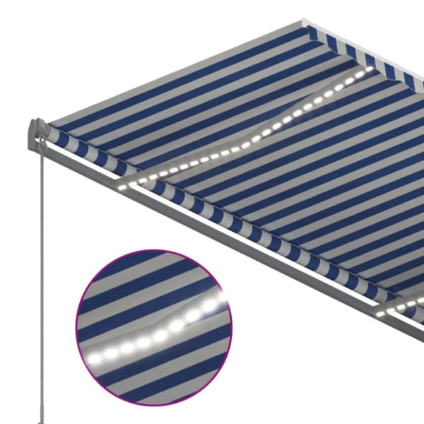 vidaXL Markis manuellt infällbar med LED 350x250 cm blå och vit