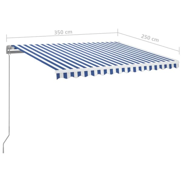 vidaXL Markis manuellt infällbar med LED 350x250 cm blå och vit