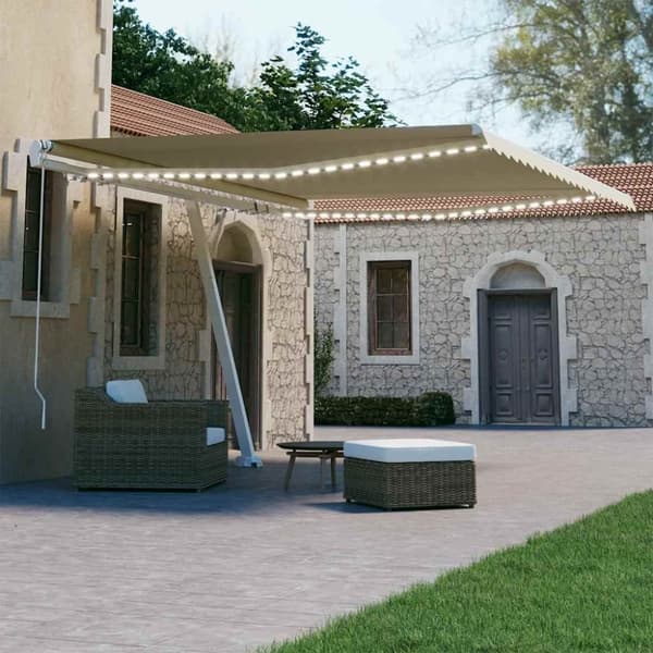 vidaXL markise m. LED-lys 400x300 cm manuel betjening cremefarvet