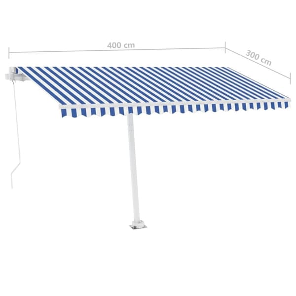 vidaXL Manuell uttrekkbar markise med LED 400x300 cm blå og hvit