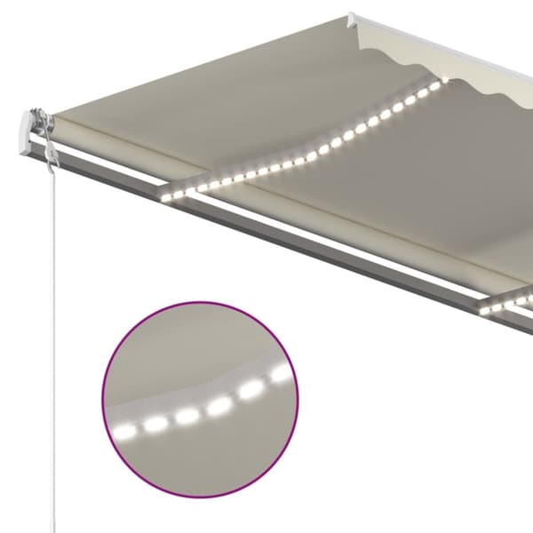 vidaXL Manuell uttrekkbar markise med LED 4,5x3,5 m kremhvit