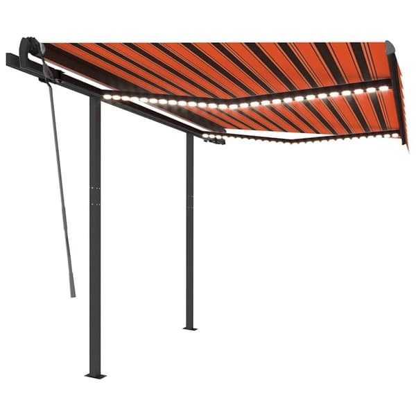 vidaXL Markis manuellt infällbar med LED 3x2,5 m orange och brun