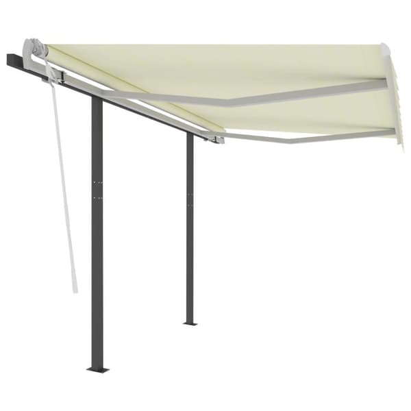 vidaXL Automatisk uttrekkbar markise med stolper 3,5x2,5 m kremhvit