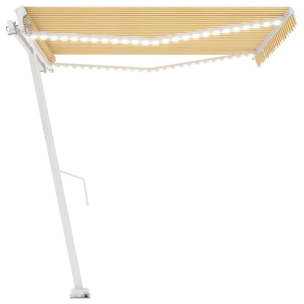 vidaXL Manuell uttrekkbar markise med LED 400x300 cm gul og hvit