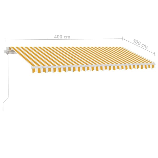 vidaXL Manuell uttrekkbar markise med LED 400x300 cm gul og hvit