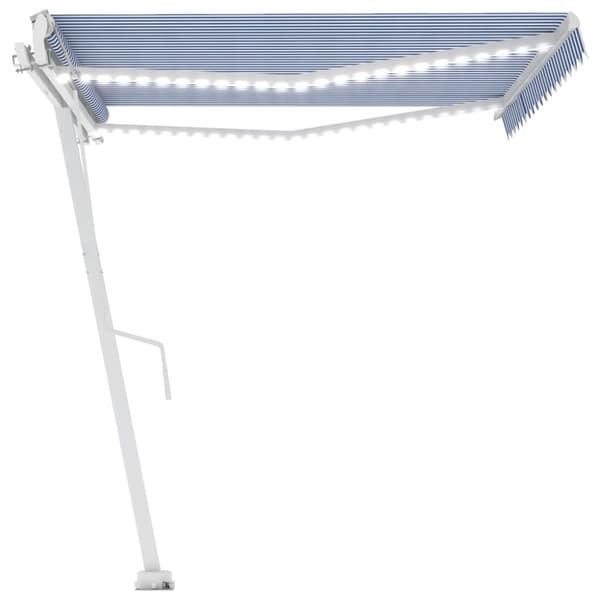 vidaXL Automatisk markis med vindsensor & LED 400x300 cm blå och vit