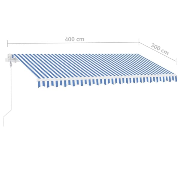 vidaXL Automatisk markis med vindsensor & LED 400x300 cm blå och vit
