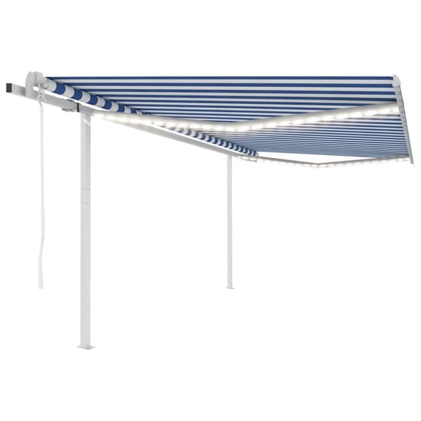 vidaXL Sisäänkelattava markiisi LED/tuulisensori 4,5x3 m sinivalkoinen