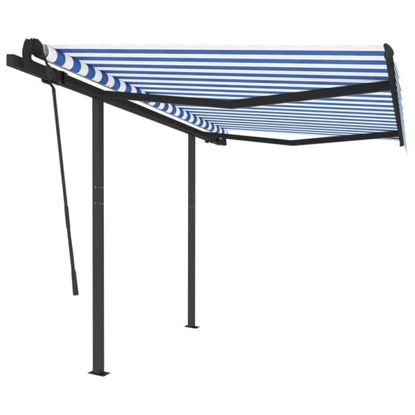 vidaXL Automaattisesti kelautuva markiisi tolpilla 3x2,5 m sinivalk.