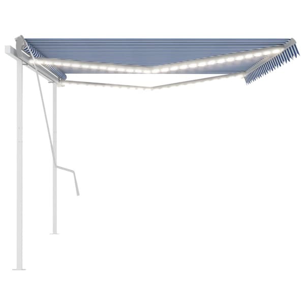 vidaXL Manuaalisesti kelattava markiisi LED-valot 5x3,5m sinivalkoinen