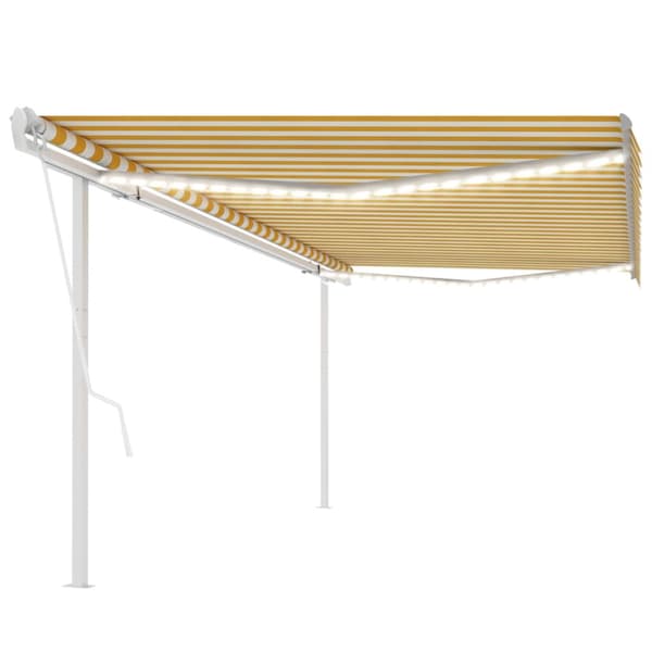 vidaXL Sisäänkelattava markiisi LED/tuulisensori 5x3,5m keltavalkoinen