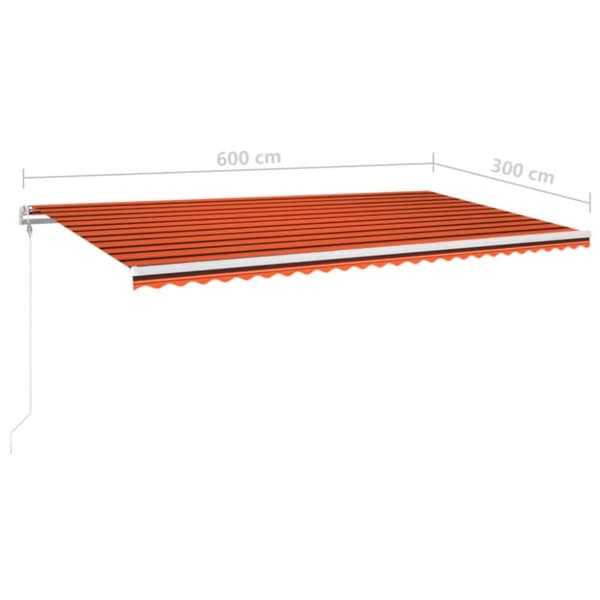 vidaXL markise m. LED + vindsensor 600x300 cm automatisk orange/brun