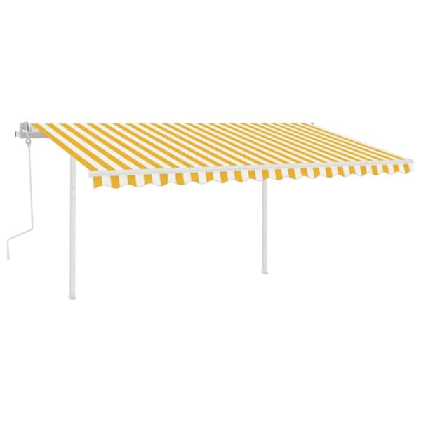 vidaXL Markis med LED manuellt infällbar 4,5x3 m gul och vit