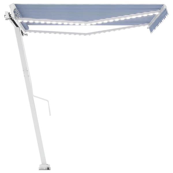 vidaXL Markis manuellt infällbar med LED 300x250 cm blå och vit