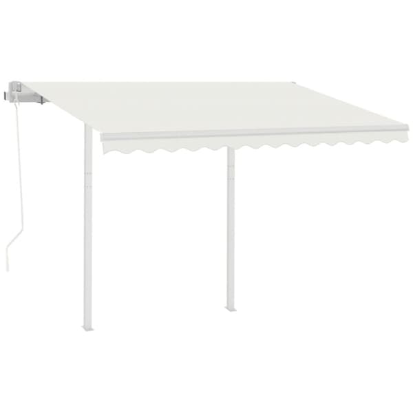vidaXL Automatisk uttrekkbar markise med stolper 3,5x2,5 m kremhvit