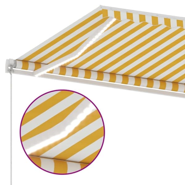 vidaXL Manuell uttrekkbar markise med LED 350x250 cm gul og hvit
