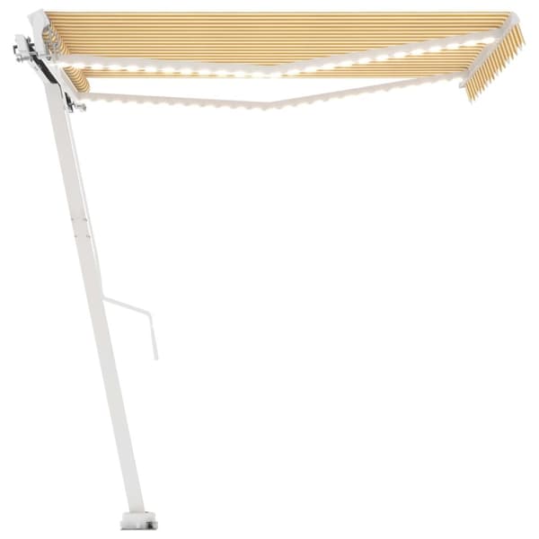 vidaXL Manuell uttrekkbar markise med LED 300x250 cm gul og hvit