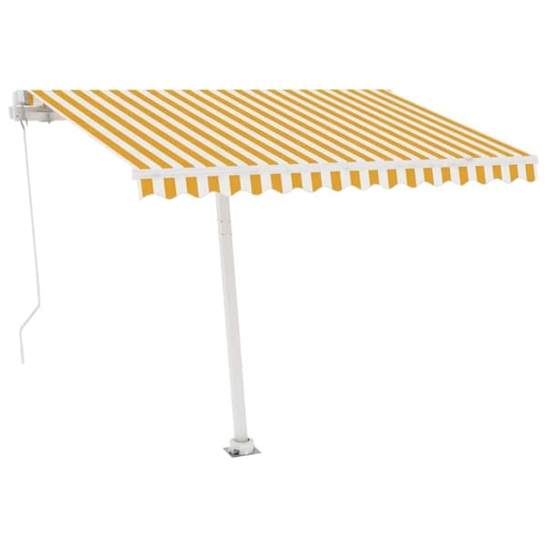 vidaXL Manuell uttrekkbar markise med LED 300x250 cm gul og hvit