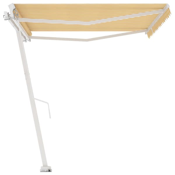 vidaXL Frittstående manuell uttrekkbar markise 450x350 cm gul/hvit