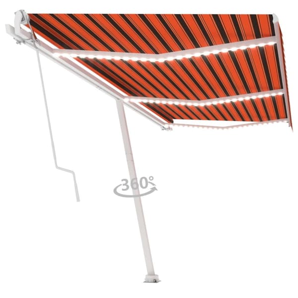 vidaXL markise m. LED + vindsensor 600x300 cm automatisk orange/brun
