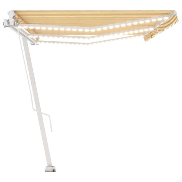 vidaXL Manuell uttrekkbar markise med LED 600x300 cm gul og hvit